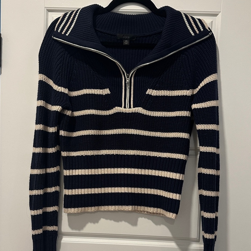 J. Crew Navy and White Striped Turtleneck Sweater